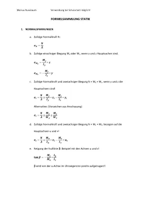 Statik Formelsammlung PDF - Baustatik, Technische Mechanik 1 & 2