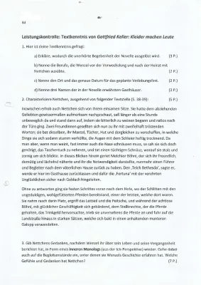 Kleider machen Leute Klassenarbeit Klasse 8 - Lösungen & Charakterisierung