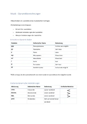 Dynamik Musik Tabelle: Einfach erklärt für die 5. Klasse - Lautstärke & Crescendo