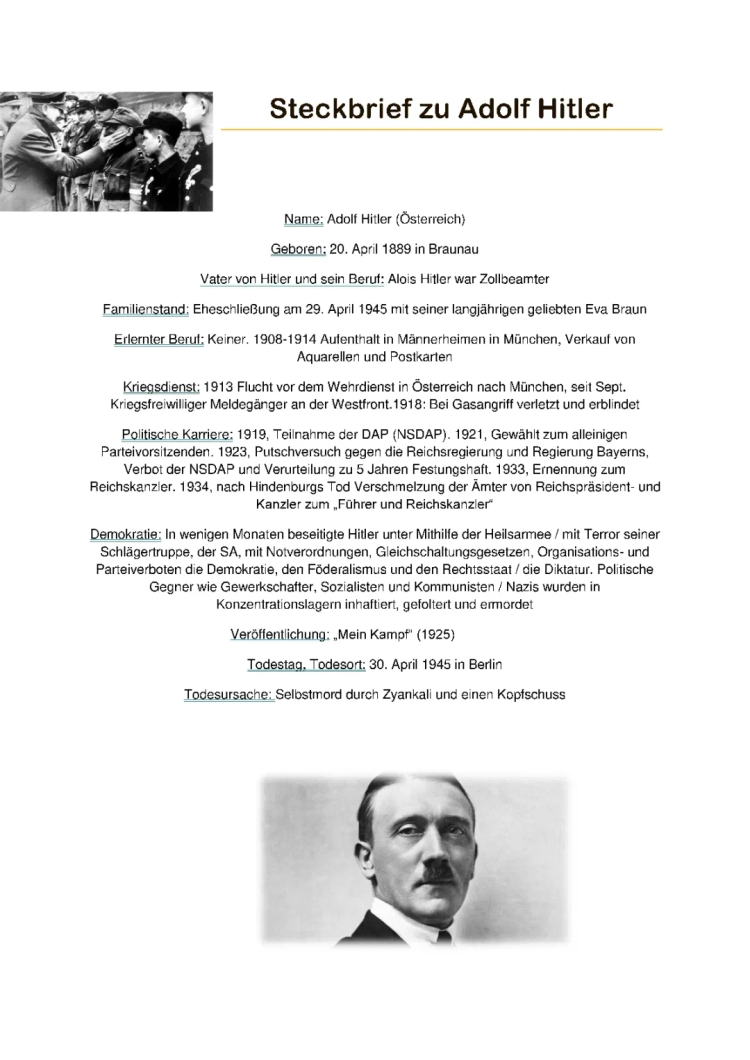 Steckbrief zu Adolf Hitler