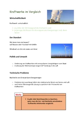 Kraftwerke im Vergleich: Fossile und Erneuerbare Energieträger Tabelle