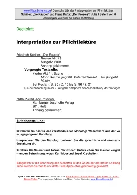 Fragen zu 'Die Räuber' von Schiller: 4. Akt, 1. Szene - Klassenarbeit