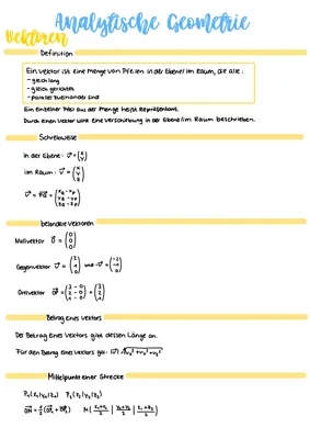 Analytische Geometrie Zusammenfassung PDF - Übersicht, Aufgaben & Lösungen