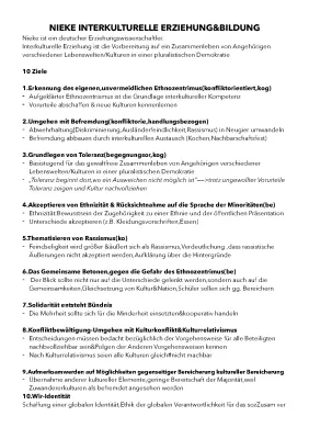 Nieke Theorie Zusammenfassung: Interkulturelle Erziehung und Bildung, 10 Ziele von Wolfgang Nieke