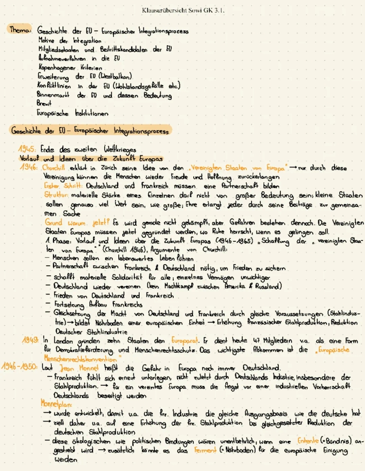 Integrationsprozess, Motive der Integration, Aufnahmeverfahren in die EU, Kopenhagener Kriterien, Erweiterung der EU, Konfliktlinien, Binnenmarkt, Brexit, Institutionen