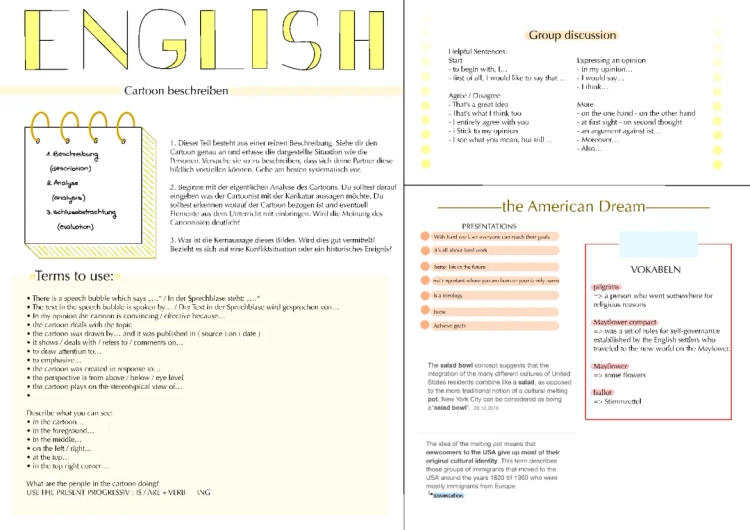 Cartoon Analysis English PDF: American Dream Pro and Con - Examples and Exercises for Oral Exam