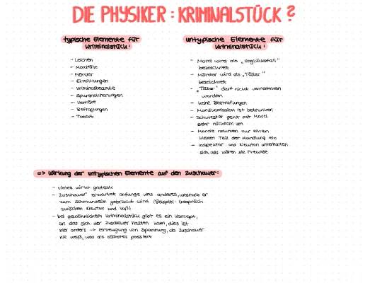 Schlüsselszenen und Zusammenfassung von Dürrenmats „Die Physiker“ für Klasse 9