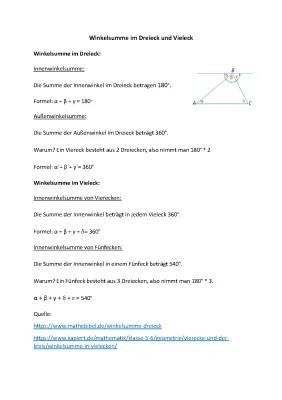 Winkelsumme im Dreieck, Viereck und Vieleck - Einfache Erklärungen und Aufgaben