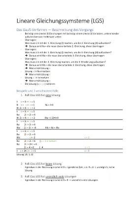 Lineare Gleichungssysteme - Gauß Verfahren und Übungen
