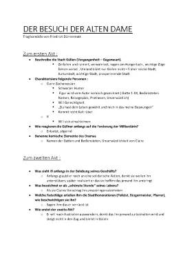 Der Besuch der alten Dame Zusammenfassung und Materialien: Akte 1-3, Charakterisierung & szenenanalyse