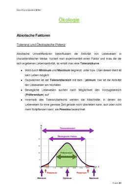 Ökologie: Beispiele und Definitionen zu Ökologischer und Physiologischer Potenz, Euryök und Stenök