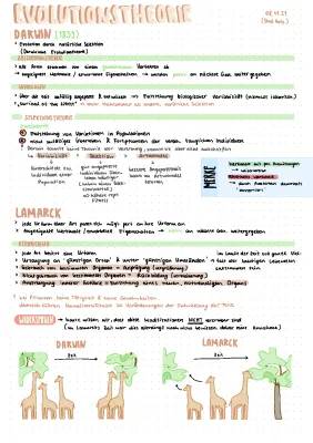 Lamarck und Darwin: Vergleich der Evolutionstheorien - Tabelle und Arbeitsblatt für Kinder