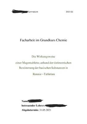 Facharbeit-Die Wirkungsweise einer Magentablette anhand der titrimetrischen Bestimmung der basischen Substanzen anhand der Rennie Tabletten 