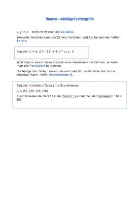 Terme und Variablen lernen - Klasse 6, 7 und 8