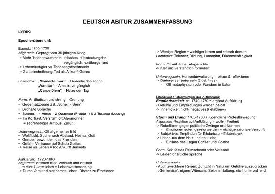 Deutsch Abitur 2022: Epochenübersicht und Poetologische Konzepte PDF