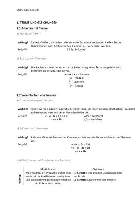 Terme und Gleichungen Klasse 8: Arbeitsblätter, Aufgaben und Lösungen