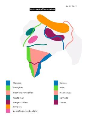 Indien: Karten von Landschaften, Flüssen und Gebirgen