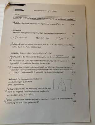 Integralrechnung Aufgaben mit Lösungen Klasse 12 PDF - Mathe Klausur Analysis