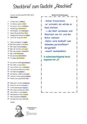 Eichendorff Abschied Gedicht Zusammenfassung und Interpretation