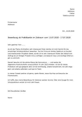 Bewerbung Schülerpraktikum 8. & 9. Klasse PDF und Muster Vorlagen Word