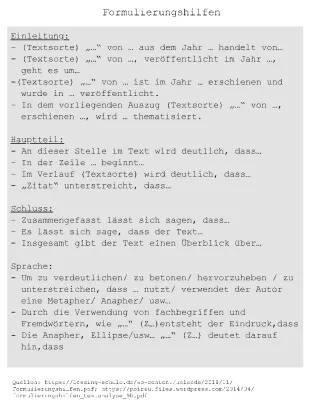 Textanalyse Beispiel und Aufbau PDF - Formulierungshilfen für Analyse und Erörterung