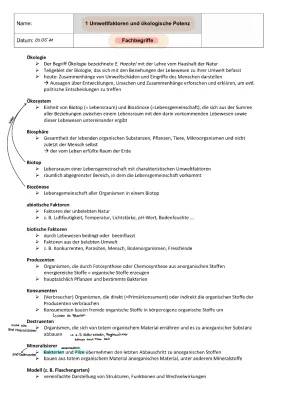 Ökologie Lernzettel für Abitur: Zusammenfassung, Begriffe und Glossar