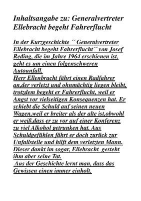 Generalvertreter Ellebracht begeht Fahrerflucht - Josef Reding Kurzgeschichte Interpretation und Arbeitsblatt