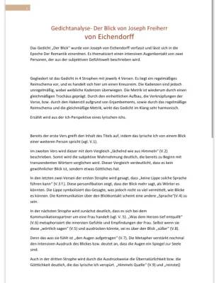 Der Blick - Joseph von Eichendorff: Gedicht, Zusammenfassung und Analyse