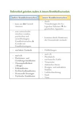 Innere und äußere Krankheitsursachen einfach erklärt für Kinder - Beispiele und Tabelle