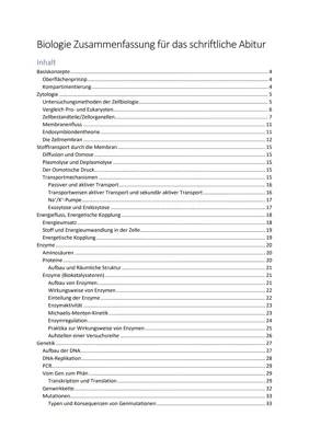 Biologie Abitur Zusammenfassung 2016-2024: Lösungen, Lernzettel & PDFs