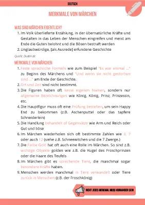 Merkmale von Märchen für Klasse 5: Einfach erklärt (PDF)