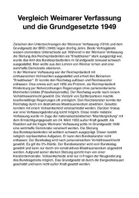 Vergleich Weimarer Verfassung und Grundgesetz: Gemeinsamkeiten, Unterschiede und Schwächen