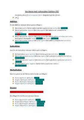 Übungen und Arbeitsblätter: Rechnen mit rationalen Zahlen PDF - Klasse 7