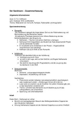 Der Sandmann Zusammenfassung Kapitel 1 PDF - Für Abitur und Wikipedia