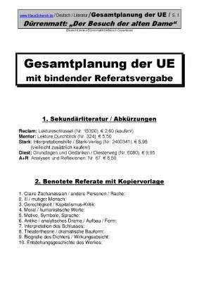 Arbeitsblätter und Unterrichtsmaterial: „Der Besuch der alten Dame“ PDF Lösungen