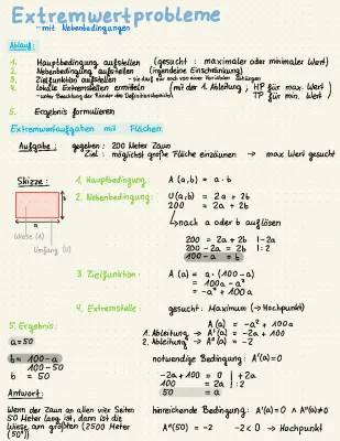 Extremwertaufgaben Übungen mit Lösungen – Für Klasse 9 und 11, PDF und Beispiele