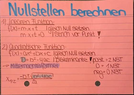 Nullstellen berechnen: Lineare und Quadratische Funktionen Aufgaben PDF