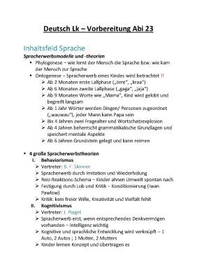 Abitur 2023 Deutsch Lernzettel - Spracherwerbstheorien PDF