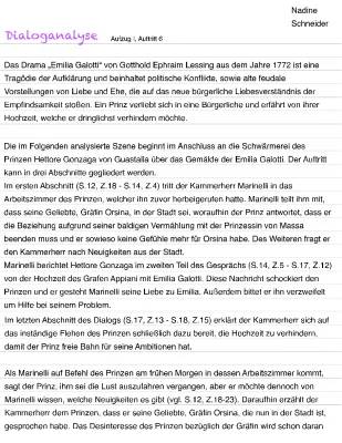 Szenenanalyse Emilia Galotti: 1. Aufzug 1. Auftritt - 6. Auftritt