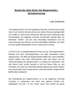 Der Besuch der alten Dame - Charakterisierung & Zusammenfassung