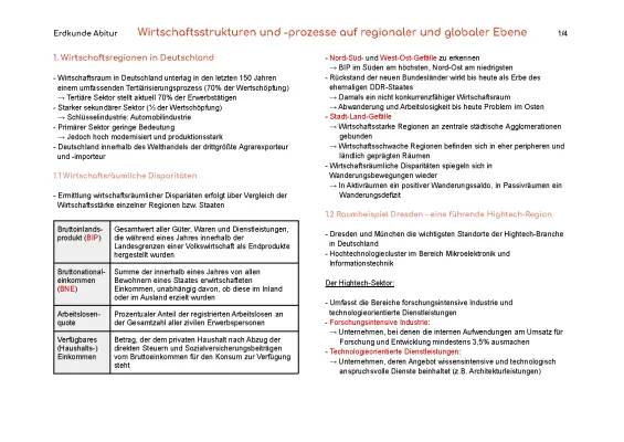 Erdkunde Lernzettel Abi – Wirtschaftsprozesse und Disparitäten einfach erklärt