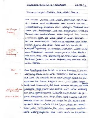 Kabale und Liebe 3. Akt 4. Szene Zusammenfassung und Sprachliche Mittel - Szenenanalyse für Schüler