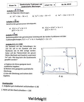 Quadratische Funktionen und Gleichungen: Aufgaben mit Lösungen für Klasse 9 und 10 PDF