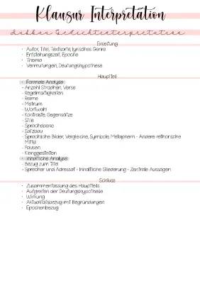 Gedichtinterpretation Beispiel und Aufbau mit Musterlösung PDF für Klasse 10 und 11