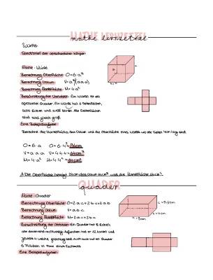 Formeln und Aufgaben: Volumen und Oberfläche von Würfeln, Quadern und Zylindern