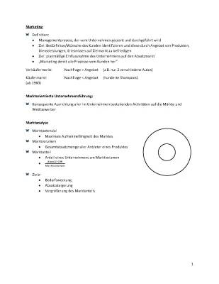 Einfache Marketing Lernzettel: Marktanalyse und SWOT-Analyse Beispiele