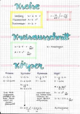 Formelsammlung Geometrie: Kreise und Körper PDF zum Ausdrucken