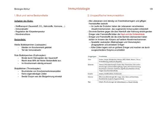 Immunbiologie Zusammenfassung und Arbeitsblatt