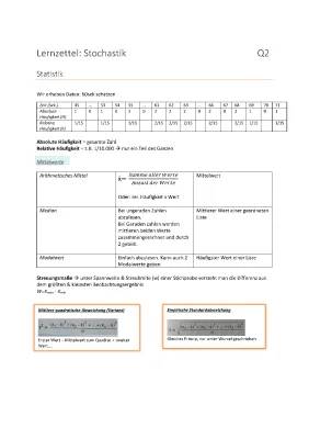 Wahrscheinlichkeitsrechnung und Stochastik Formeln - Klasse 8 PDF