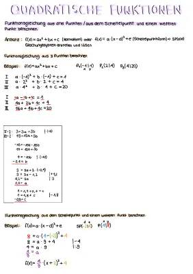 Wie du Quadratische Funktionen und Parabeln mit 3 Punkten und Schnittpunkten berechnest